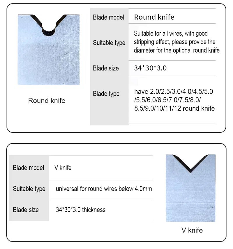  공압 와이어 스트리퍼 블레이드, 305 수평 스키닝 머신 다양한 도구, 315 플랫 나이프, V 나이프 라운드 나이프, U 나이프, 310 액세서리 